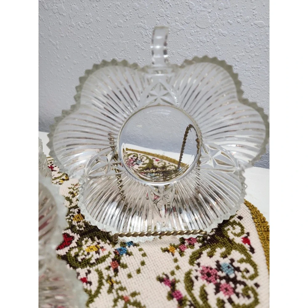 CLEARANCE 💲6️⃣ Vintage Set Petite Glass Shamrock‎ Clover Ribbed Appetizer Plate